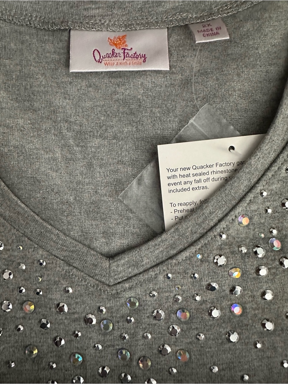 Quacker Factory Grey Rhinestone Embellished Pajama Set - Picture 5 of 5